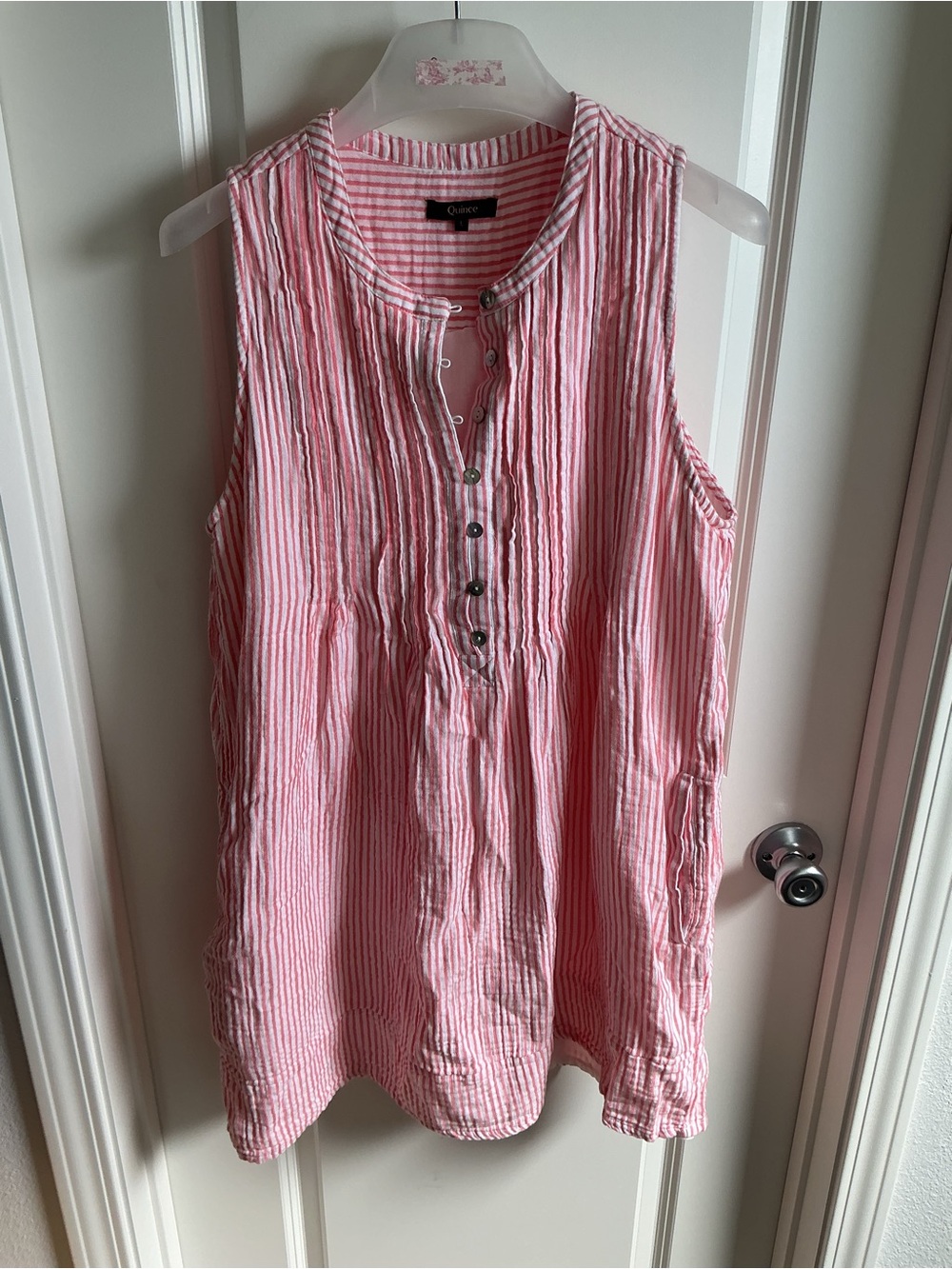 QUINCE Pink Striped Sleeveless Dress